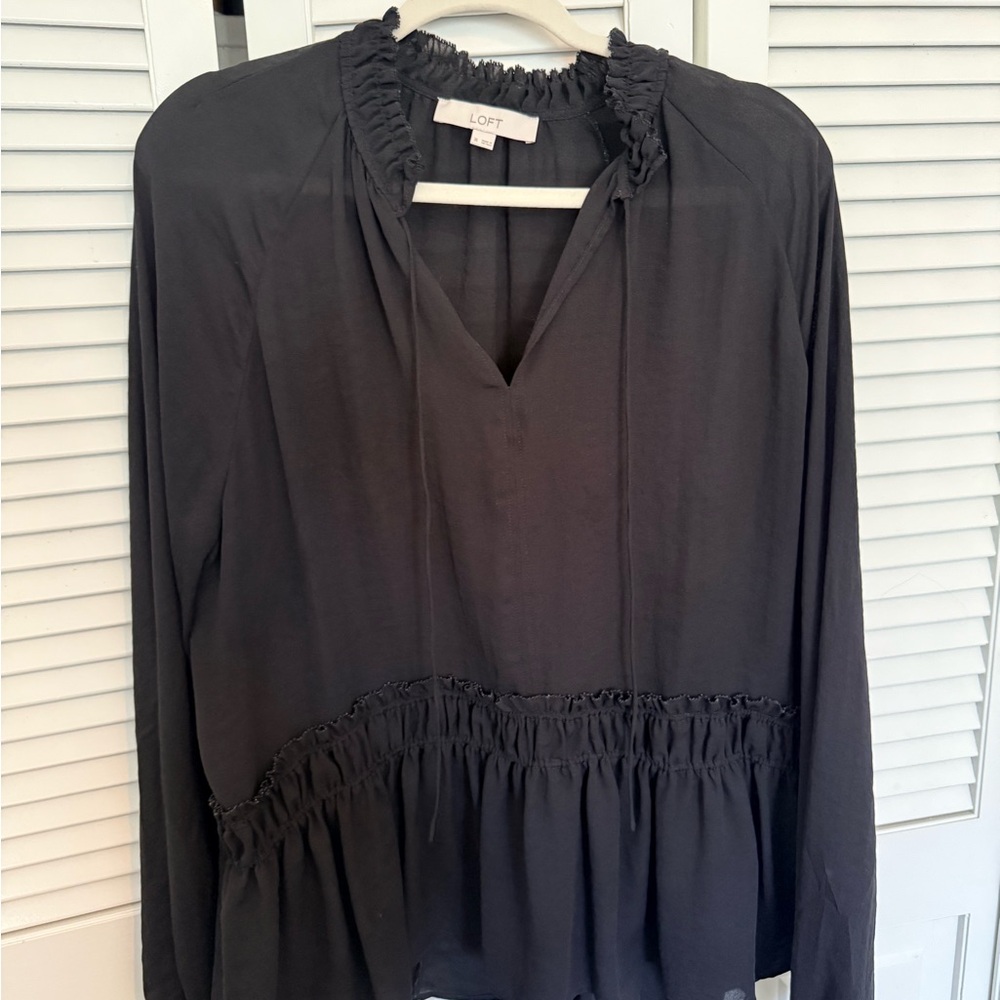 LOFT black Ruffle Trim Blouse